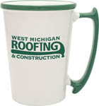 32379-14 oz White Kona Mug with Green Trim