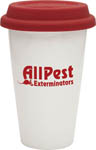 9976-Double Wall White Porcelain Cup w/Red Lid